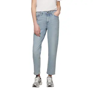 High-Waist Ankle-Length Slim Jeans for Women with Worn Effect QS image-2
