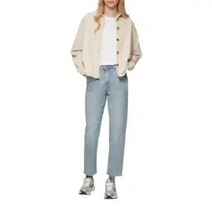 High-Waist Ankle-Length Slim Jeans for Women with Worn Effect QS image-6