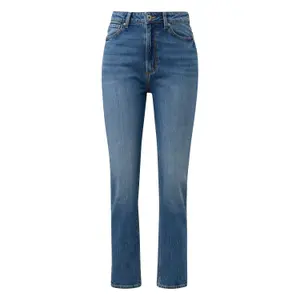High-Waist Ankle-Length Slim Jeans for Women with Worn Effect QS image-0