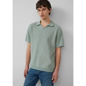 Bicolour Textured Knit Polo QS image-3