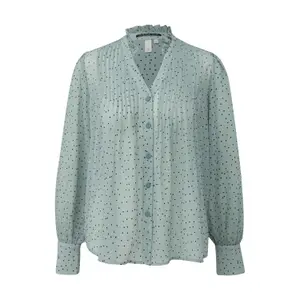 Women’s Structured Chiffon Blouse with Delicate Polka Dot Pattern QS image-0