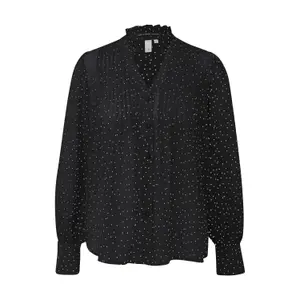 Women’s Structured Chiffon Blouse with Delicate Polka Dot Pattern QS image-0