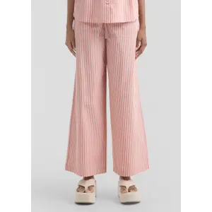 Women’s Striped Cotton Wide Leg Trousers with Drawstring QS image-0