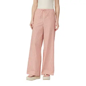 Women’s Striped Cotton Wide Leg Trousers with Drawstring QS image-2
