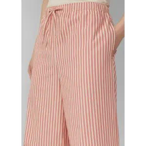 Women’s Striped Cotton Wide Leg Trousers with Drawstring QS image-3