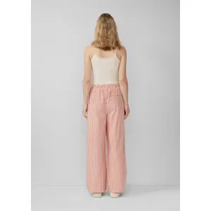 Women’s Striped Cotton Wide Leg Trousers with Drawstring QS image-4