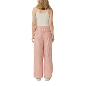 Women’s Striped Cotton Wide Leg Trousers with Drawstring QS image-5