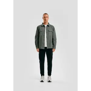 Washed Long Sleeve Overshirt with Button Closure QS image-0