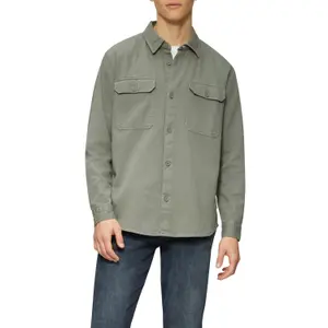 Washed Long Sleeve Overshirt with Button Closure QS image-2
