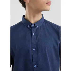 Printed Cotton Shirt with Button-Down Collar and Washed Effect QS image-3