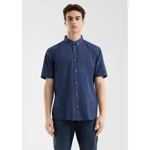 Printed Cotton Shirt with Button-Down Collar and Washed Effect QS image-6