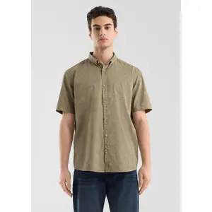 Printed Cotton Shirt with Button-Down Collar and Washed Effect QS image-2