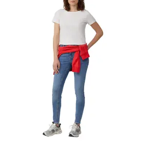 Women's Ultra-Stretch Mid-Rise Skinny Jeans Distressed Effect QS image-6