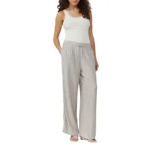Shiny Mixed Linen Wide-Leg Trousers Women QS image-6