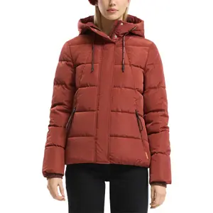 Women's Hooded Puffer Jacket with Elastic Hem QS image-2