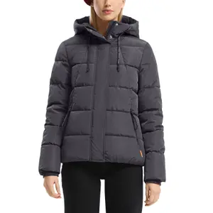 Women's Hooded Puffer Jacket with Elastic Hem QS image-2