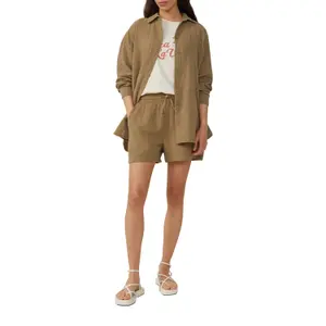 Loose Fit Elastic Waist Muslin Shorts Women QS image-6