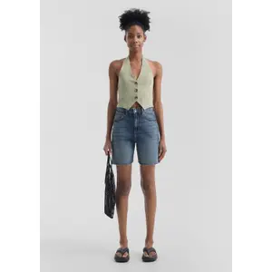 Women's Mom Fit Denim Bermuda Shorts QS image-1