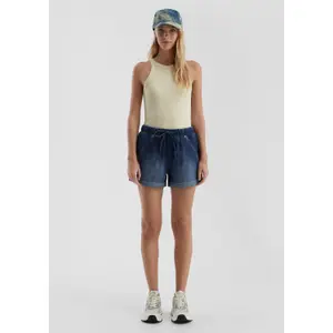 Wide Leg Denim Shorts with Drawstring Women QS image-1