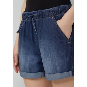 Wide Leg Denim Shorts with Drawstring Women QS image-3