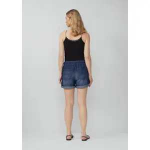 Wide Leg Denim Shorts with Drawstring Women QS image-4