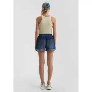 Wide Leg Denim Shorts with Drawstring Women QS image-6