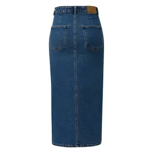 Womens Fitted Long Denim Midi Skirt with Split QS image-1