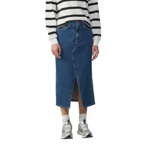 Womens Fitted Long Denim Midi Skirt with Split QS image-2