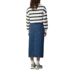 Womens Fitted Long Denim Midi Skirt with Split QS image-5