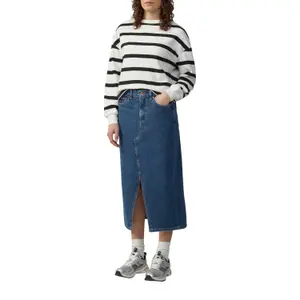 Womens Fitted Long Denim Midi Skirt with Split QS image-6