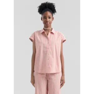 Striped Oversized Shoulder Blouse Women QS image-0