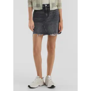 Women's Flared Denim Skirt Used Effect Frayed Hem QS image-0