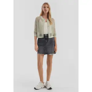 Women's Flared Denim Skirt Used Effect Frayed Hem QS image-1