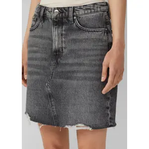 Women's Flared Denim Skirt Used Effect Frayed Hem QS image-3