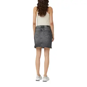 Women's Flared Denim Skirt Used Effect Frayed Hem QS image-5