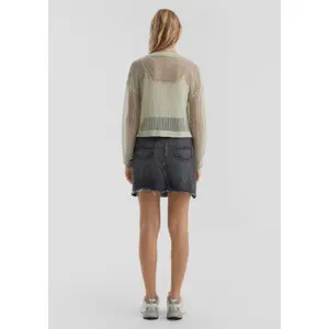 Women's Flared Denim Skirt Used Effect Frayed Hem QS image-6