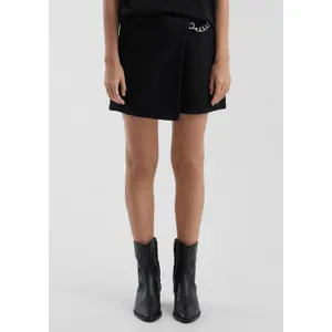 High-Waisted Denim Skirt-Short with Chain Women QS image-0
