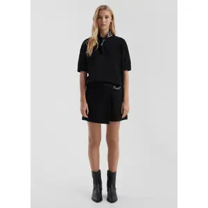 High-Waisted Denim Skirt-Short with Chain Women QS image-1