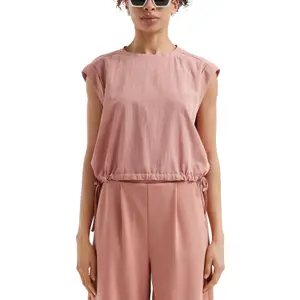 Women's Sleeveless Blouse with Drawstring Hem QS image-2