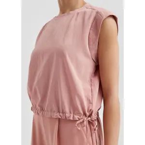Women's Sleeveless Blouse with Drawstring Hem QS image-3