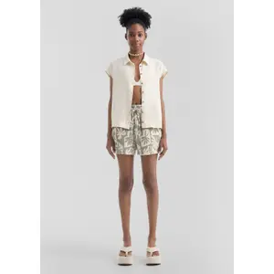 Elasticated Hem Patterned Muslin Top for Women QS image-1