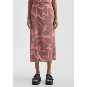 Printed Midi Skirt with Button Closure for Women QS image-0