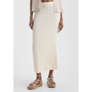 Women's Fitted Midi Skirt in Textured Jersey QS Interlock image-0