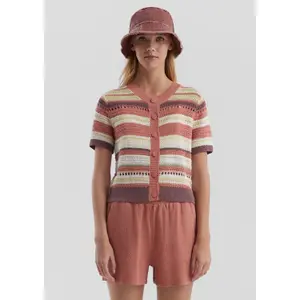 Women's Short Sleeve Striped Cardigan QS image-0