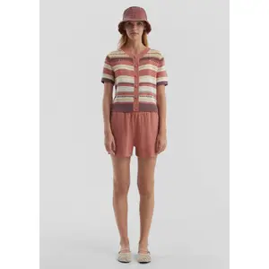 Women's Short Sleeve Striped Cardigan QS image-1