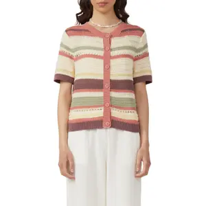 Women's Short Sleeve Striped Cardigan QS image-2