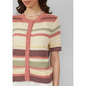 Women's Short Sleeve Striped Cardigan QS image-3