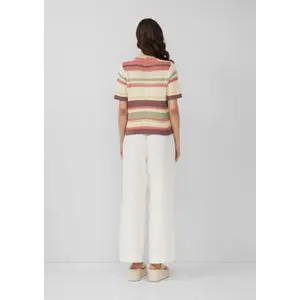 Women's Short Sleeve Striped Cardigan QS image-4