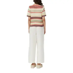 Women's Short Sleeve Striped Cardigan QS image-5