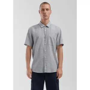 Linen Blend Shirt with Classic Collar and Chest Pocket QS image-0